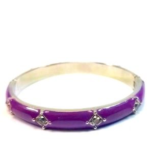 PREMIER Designs Purple Enamel Hinged Magnetic Bangle Bracelet Clear Rhinestones